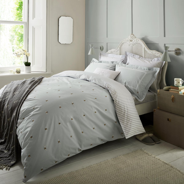 Sophie Allport Bees Duck Egg Percale 200 TC Reversible Duvet Cover Set